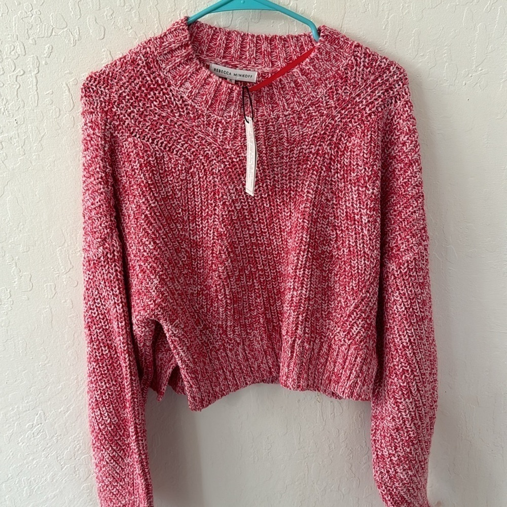 Rebecca Minkoff Pink Red Knit Crop Bowie Sweater XL - Picture 5 of 5